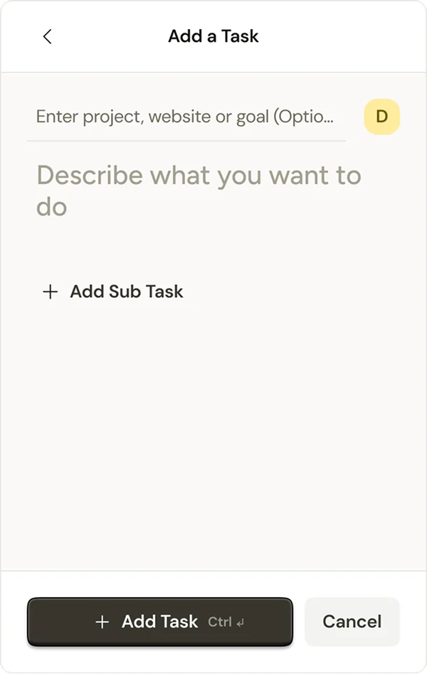 Luzora add task screen